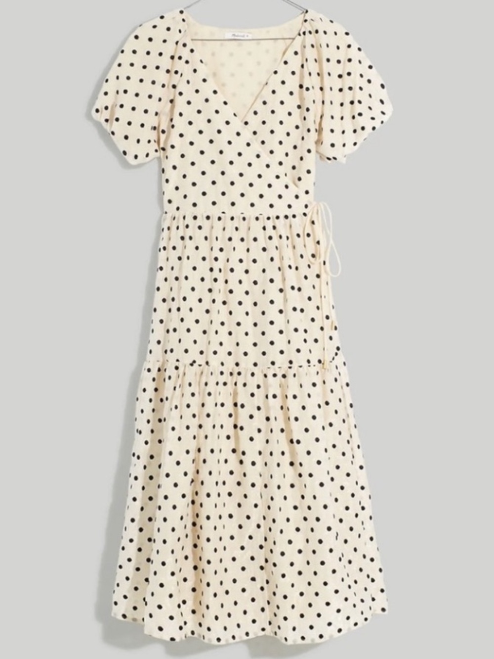 Madewell Cream Midi Dress with Black Polka Dots NWT! Beautiful fabric!!